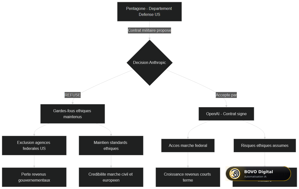 Comparaison des positions éthiques : OpenAI accepte le contrat militaire, Anthropic refuse