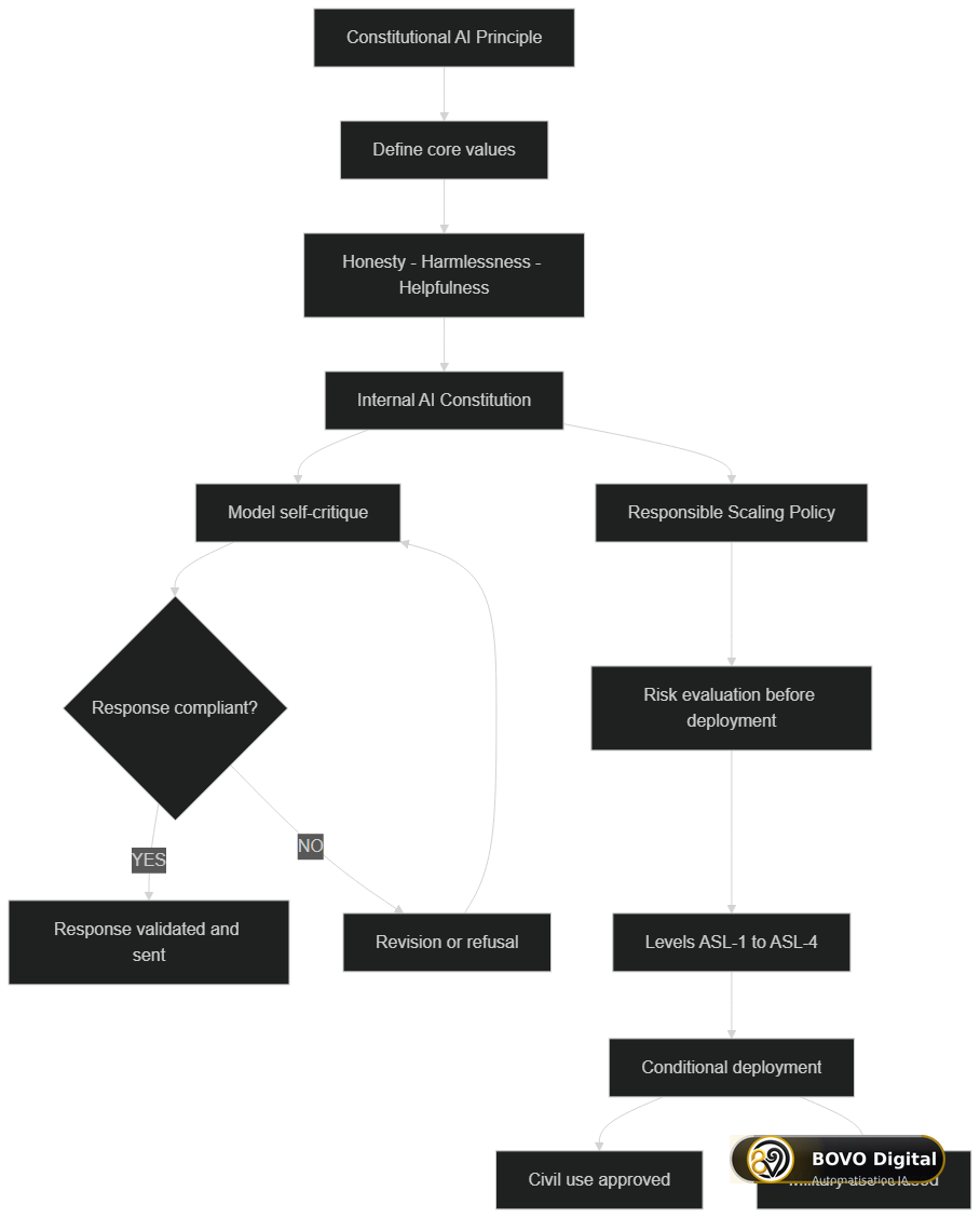 Anthropic Constitutional AI Flowchart: from principle to refusal decision