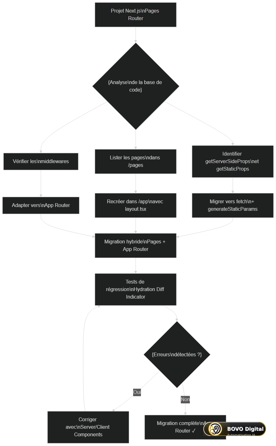 Flowchart : migration Pages Router vers App Router