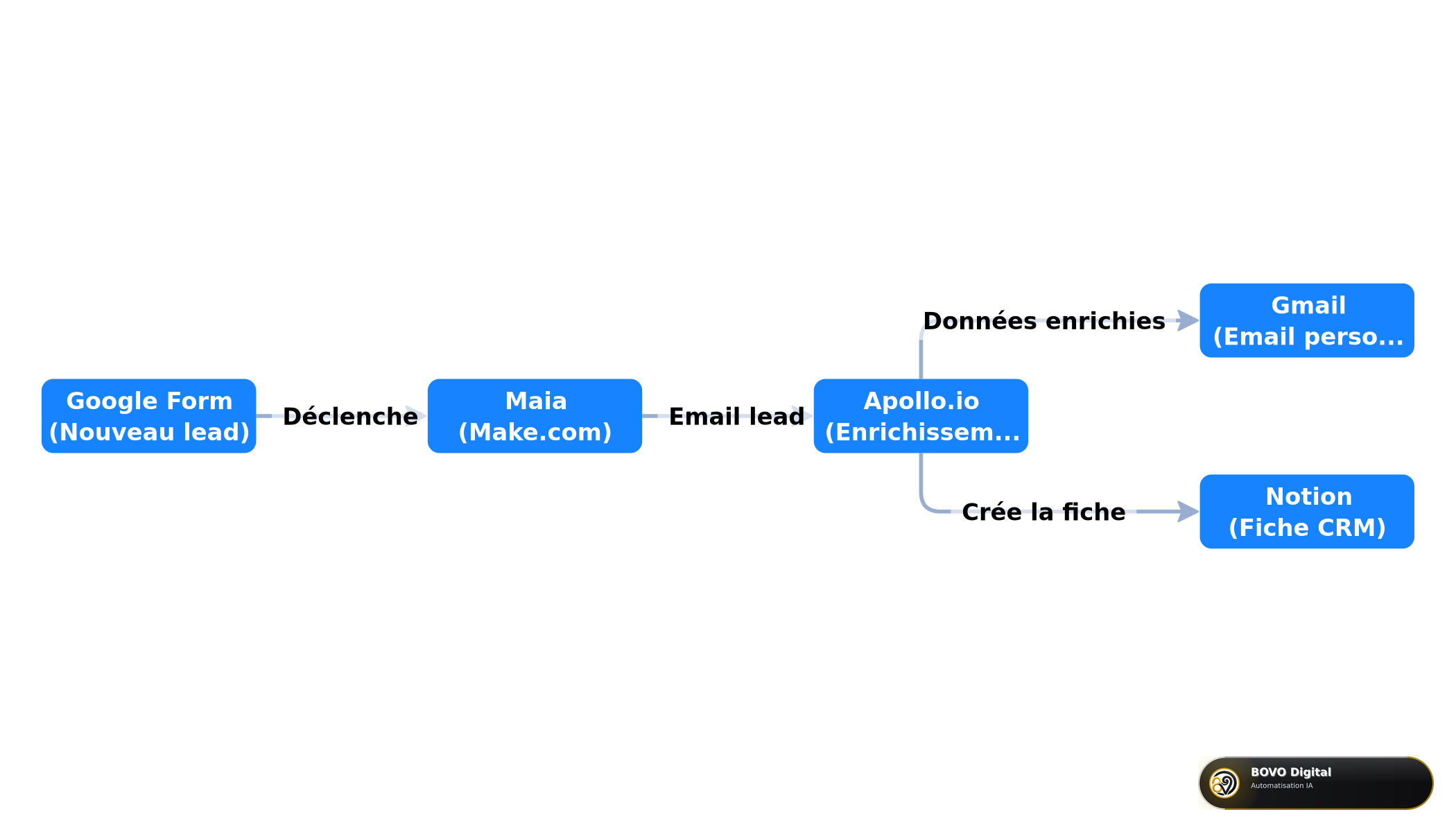Pipeline de traitement des leads : Google Form → Maia → Apollo.io → Gmail + Notion